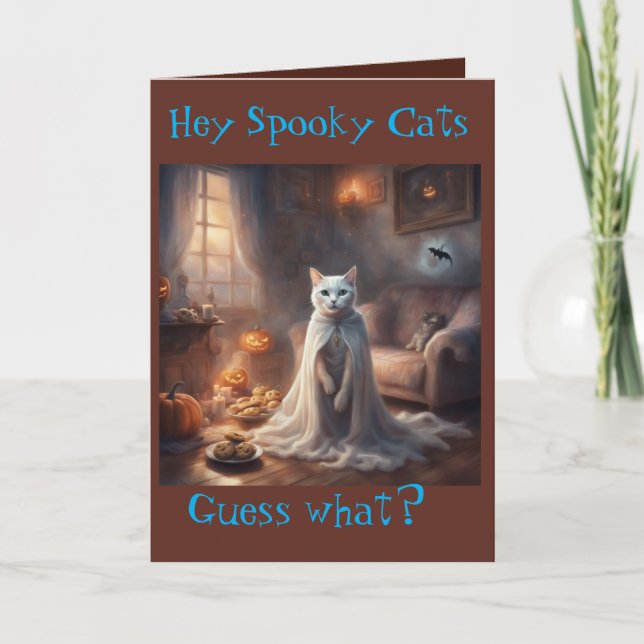 Carte de vœux Halloween Chat Fantôme Effrayant (Devant)