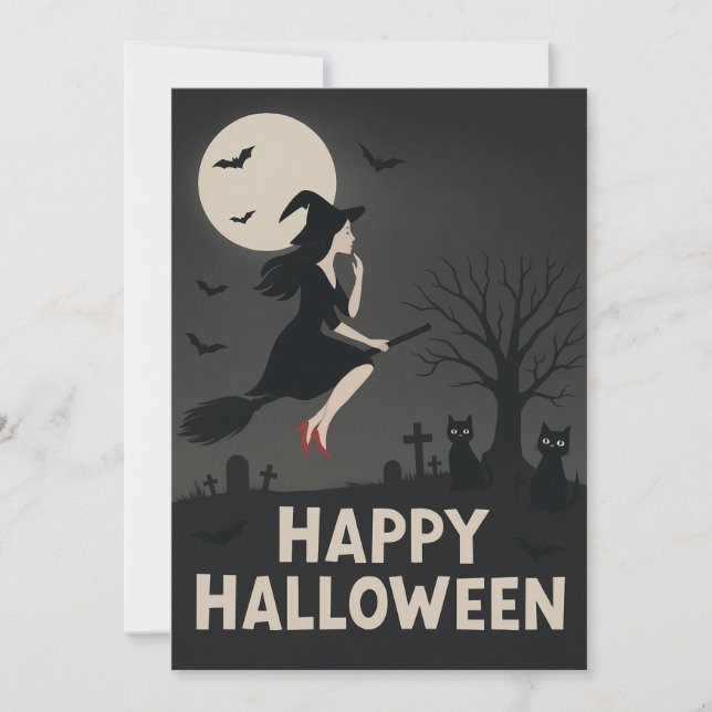 Carte de vœux Halloween de sorcière effrayante (Devant)