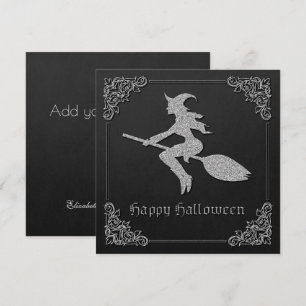 Carte de voeux Halloween en argent sorcière