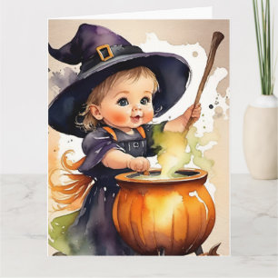 Carte de voeux Halloween jolie petite sorcière