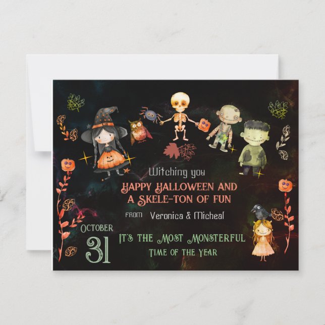 CARTE DE VOEUX HALLOWEEN MONSTRE MIGNON (Devant)