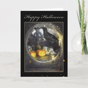 Carte de voeux Halloween mystique corbeau
