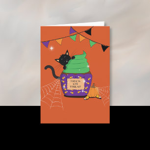 Carte de vœux Halloween orange pour enfants Chat n