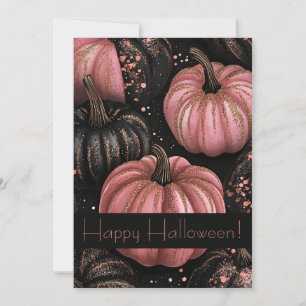 Carte de vœux Halloween pailletée noire et rose