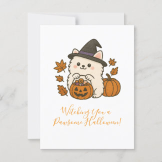 Carte de voeux Halloween - Pomeranian avec chapeau