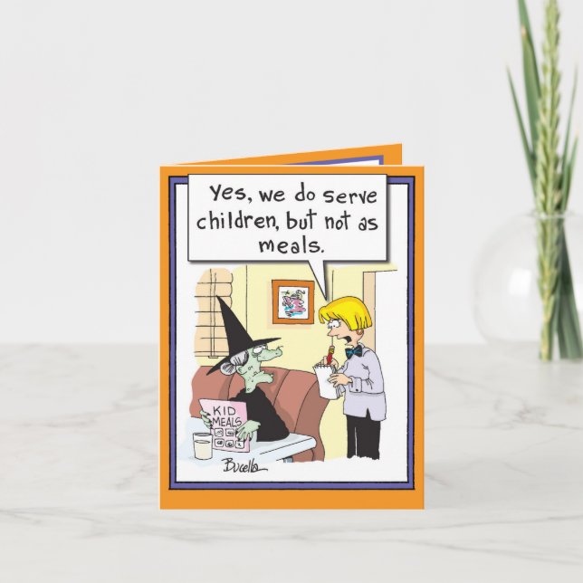 Carte de voeux Halloween - Repas pour enfants sorc (Devant)