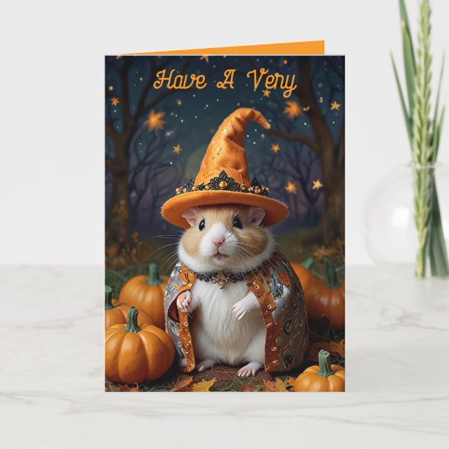 Carte de vœux Halloween Sorcière Hamster Mignonne (Devant)