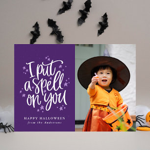 Carte de vœux Halloween violette « Je t'ai jeté un