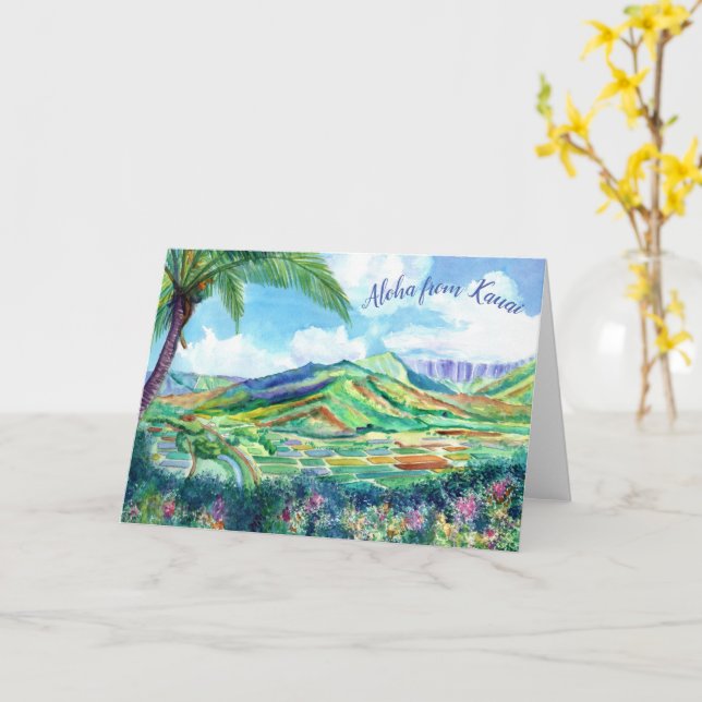 Carte de voeux Hanalei Valley Kauai (Fleur jaune)