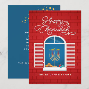 Carte de voeux HANOUKKA Menorah Dreidel