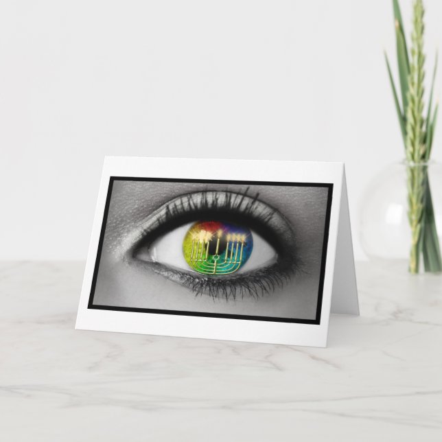 Carte de voeux Hanoukka Menorah & Eye Reflection (Devant)