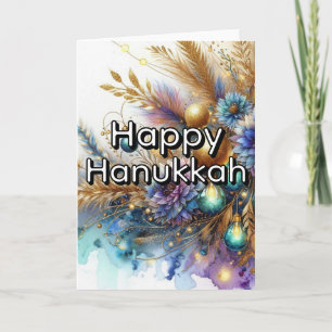 Carte de vœux Hanukkah joyeux - Abstrait bleu or