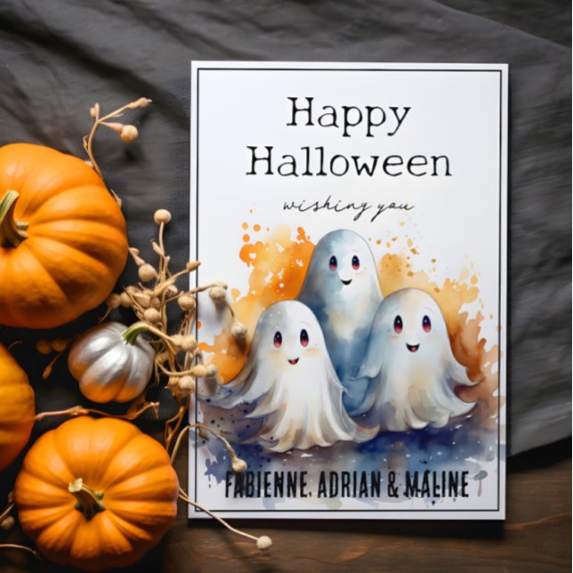 Carte de voeux Happy Ghosts Family Halloween (Créateur téléchargé)
