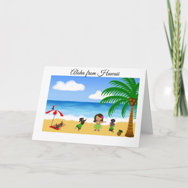 Carte de voeux Hawaiian Dachshund (Devant)