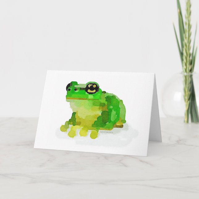 Carte de voeux heureuse d'aquarelle de grenouille (Devant)