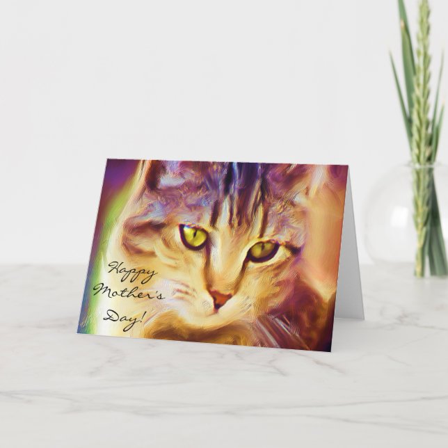Carte de voeux heureuse d'art de chat tigré du (Devant)