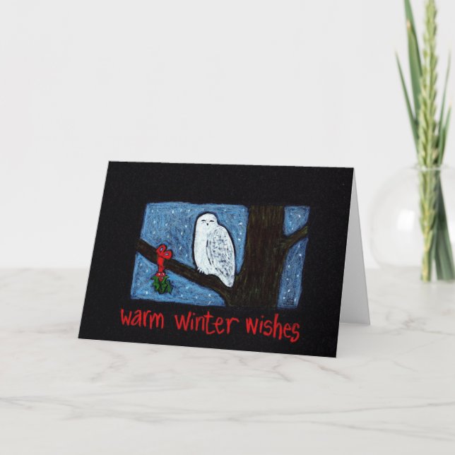 Carte de voeux hivernaux de Chouette neige (Devant)