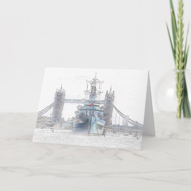 Carte de voeux HMS Belfast et Tower Bridge (Devant)