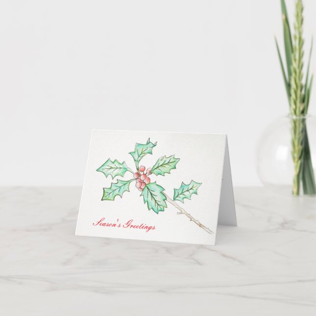 Carte de voeux Holly "Bonnes Fêtes" (Devant)