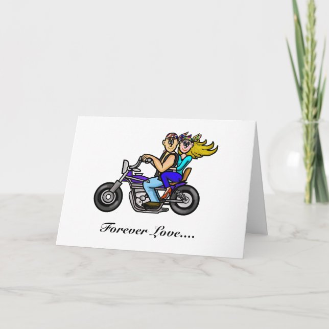 Carte de vœux homme et femme à moto (Devant)