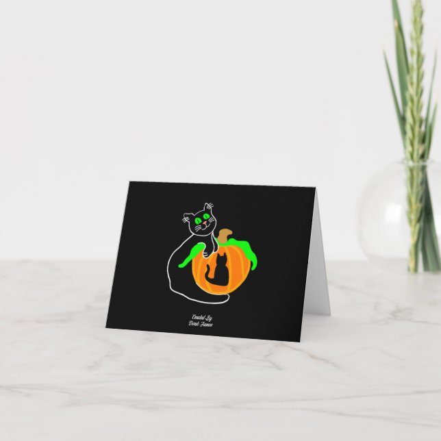 Carte de vœux horizontale petite citrouille chat n (Devant)