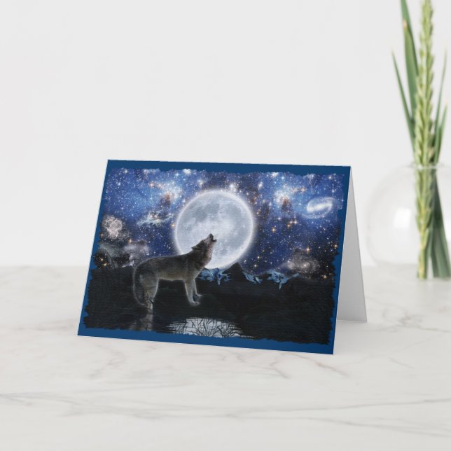 Carte de voeux Howling Wolf, Moon & Starry Sky (Devant)