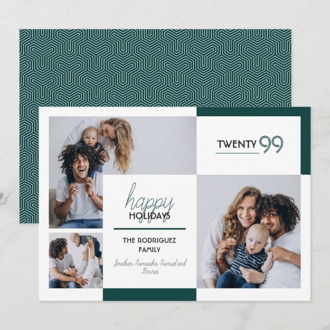 Carte de voeux Hunter Green Trois-Photos Joyeuses  (Devant / Derrière)