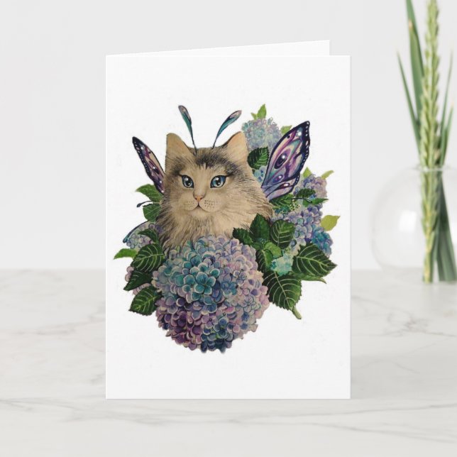 Carte de voeux Hydrangea fairy kitty (Devant)