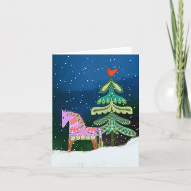 Carte de voeux Hygge Winter Horse and Tree BLANK (Devant)