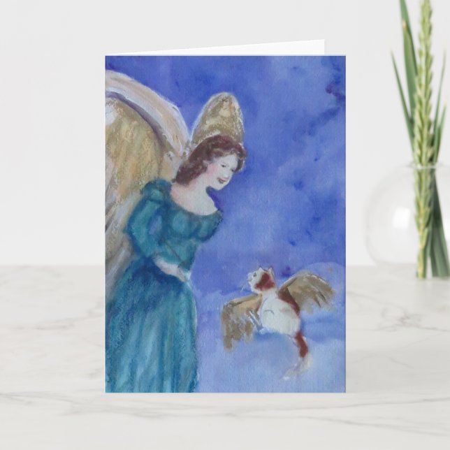 Carte de voeux irlandaise Angel and Cat Angel Blan (Devant)