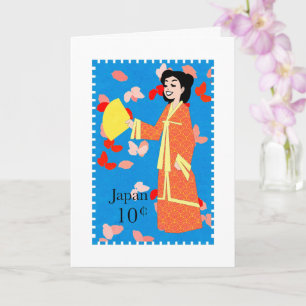 Carte de voeux japonaise Happy Girl Japan Stamp