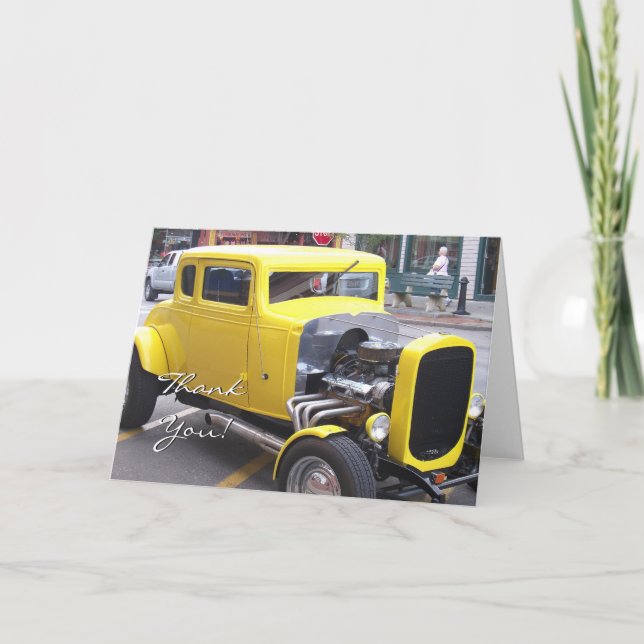 Carte de voeux jaune classique de voiture de Merci (Devant)