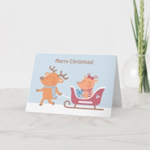 Carte de voeux jolie Joyeuse Reindeer Sleigh