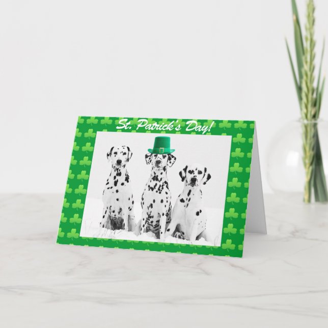 Carte de voeux Jour de la Saint Patrick chien Dalm (Devant)