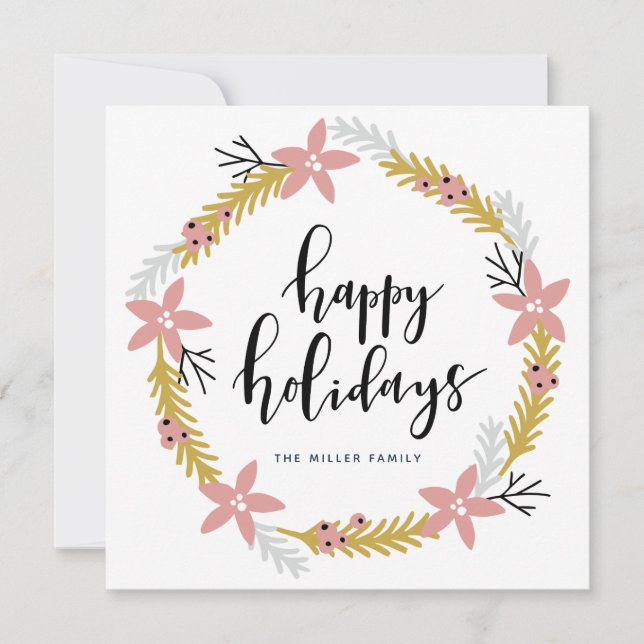 Carte de vœux Joyeuses Fêtes Couronne rose | Carte (Devant)