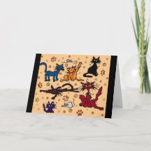 Carte de vœux Joyeux Anniversaire Dame Chat Fou