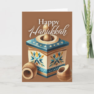 Carte de vœux joyeux Hanukkah - Dreidel Bleu Or