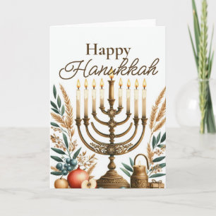 Carte de vœux joyeux Hanukkah - Menorah Floral