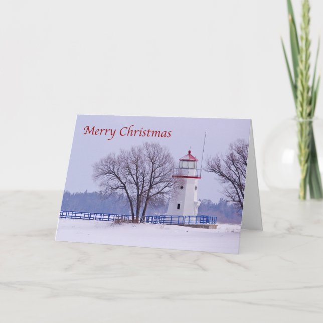 Carte de voeux Joyeux Noël Phare Cheboygan (Devant)