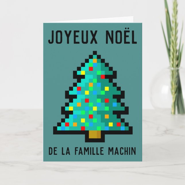 Carte de vœux Joyeux Noël - pixel art sapin 8 bit Holiday Card (Front)