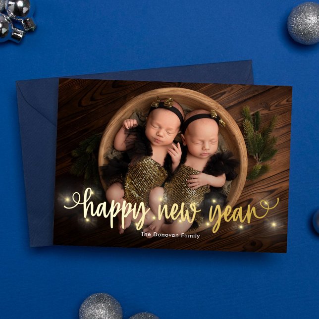 Carte de vœux Joyeux Nouvel An avec feuille d'alum (Créateur téléchargé)