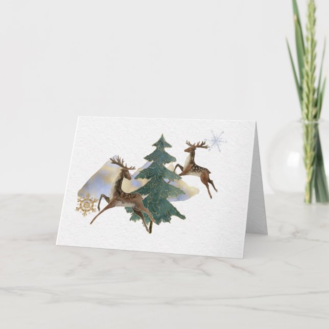 Carte de voeux Jumping Reindeer Winter Landscape (Devant)