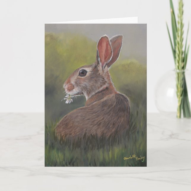 Carte de voeux lapin lapin de mangeur de trèfle (Devant)
