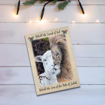 Carte de voeux Lion et Agneau avec photo de famill