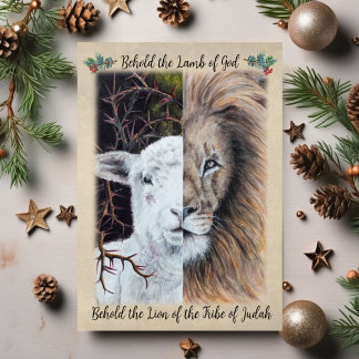Carte de vœux Lion et Agneau avec photo de famille