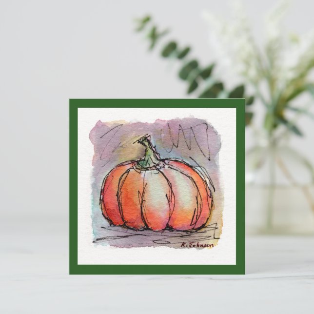 Carte de voeux Little Citrouille Watercolor (Debout devant)