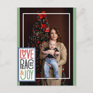 Carte de vœux Love Peace & Joy (ajoutez votre phot