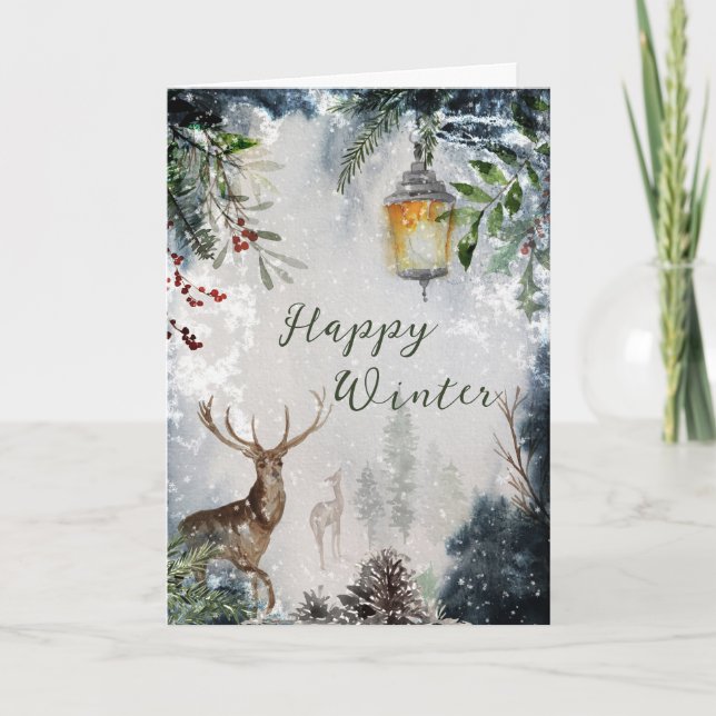 Carte de voeux magique aux cerfs de la forêt de No (Devant)
