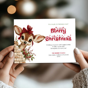 Carte de vœux magique de Noël bébé faon enneigé