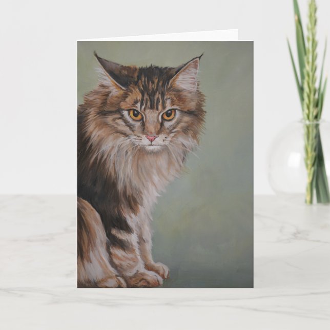 Carte de voeux Maine Coon Cat Art (Devant)